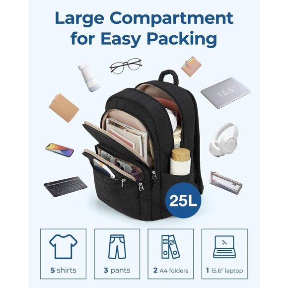 ?15.6 Inch Women Travel Backpack Quilted Casual Daypack Water-Resistant Bookbag main image 5
